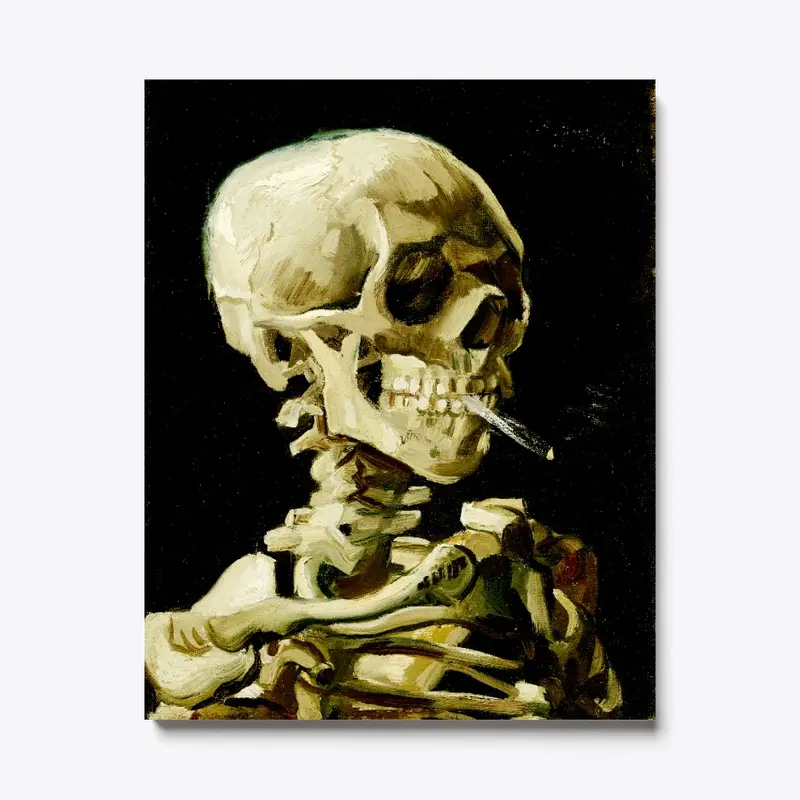 Skull with a Burning Cigarette Canvas